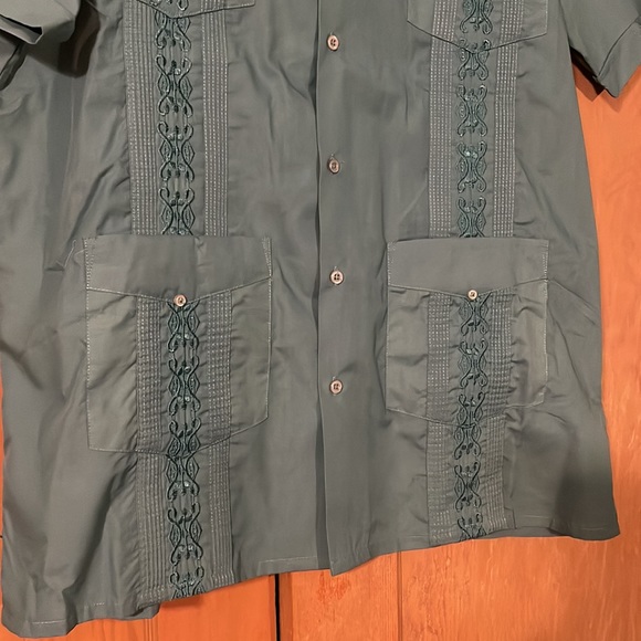 Men’s Large Teal Guayabera Shirt. Made in Italy. - Picture 3 of 8